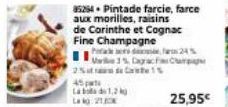 45  La boda de 1,2  85254 Pintade farcie, farce  aux morilles, raisins  de Corinthe et Cognac  Fine Champagne  Pa  1%, Dagra FC  24%  25,95€ 