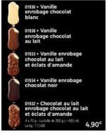 01333 Vanille enrobage chocolat au lait  01933+ Vanille enrobage chocolat au lait et éclats d'amande  1934-Vanille enrobage chocolat noir 