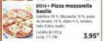 fue dive  Lata de 305 a  Lakg:11.  81514- Pizza mozzarella basilic  Gta 58% M18 % pa dan 18% 45,  3,95€ 