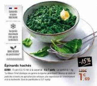 epards ang  sargens  fast  201  recue  sans  de pesticies  épinards hachés  82969-cure à 10 mà casserole 627 parts la tur  wap sen 201  -15%  1.69 