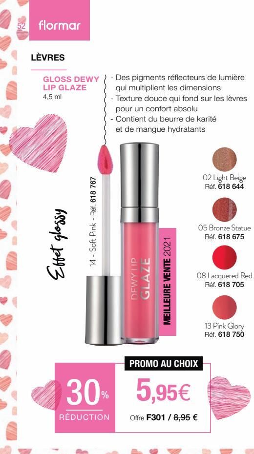 52 flormar  LÈVRES  GLOSS DEWY LIP GLAZE 4,5 ml  Effet glossy  14- Soft Pink - Réf. 618 767  Des pigments réflecteurs de lumière qui multiplient les dimensions  - Texture douce qui fond sur les lèvres