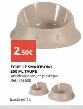 2.50€  écuelle smartbowl 350 ml taupe  antidérapante, en plastique. ref. 706600  existe en 1 l 