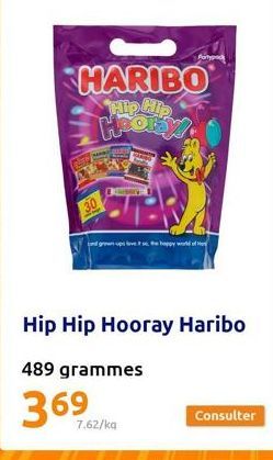 30  7.62/kg  HARIBO Hip Hip THEORY!  Partypack  Hip Hip Hooray Haribo  489 grammes  369  Consulter 