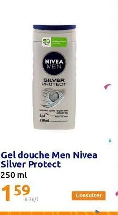 nivea men  silver protect  www.g 31 250ml  6.36/1  consulter 