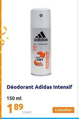 150 ml  18⁹9  12.60/1  adidas  ANTI-PERSPIRANT  72H  WYKLE  COOL  DRY  INTENSIVE  Consulter 