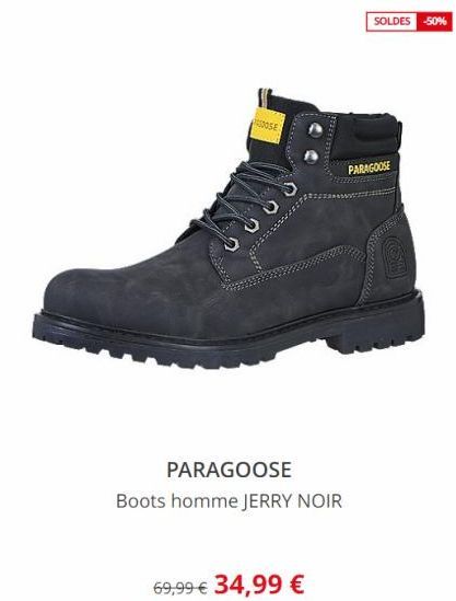A  69,99 € 34,99 €  SALSERAZELE  PARAGOOSE  Boots homme JERRY NOIR  SOLDES -50%  PARAGOOSE 