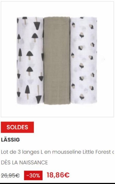 SOLDES  LÄSSIG  Lot de 3 langes L en mousseline Little Forest ( DÈS LA NAISSANCE  26,95€ -30% 18,86€ 