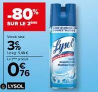 -80%  SUR LE 2M  Vendu seul  3%  Lekg:9,48 € Le 2 produit  0%  LYSOL  Lysol 