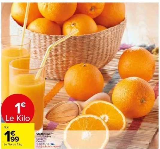 1€  le kilo  soit  199  €  le filet de 2 kg  orange à jus var salu categor calbe 78.  ict autogon fruits et légumes 