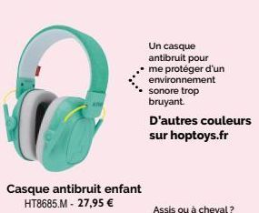 Casque antibruit enfant HT8685.M - 27,95 €  Un casque antibruit pour  me protéger d'un  environnement sonore trop bruyant.  D'autres couleurs sur hoptoys.fr 