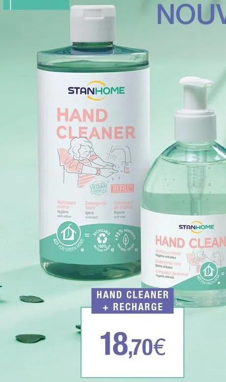 stanhome  hand cleaner  act for  jins  vegan formula  nettoyant detergente  mains  mygiène  on odour  mani  igiene anludu!  100%  refill  limpiador de monos  higiene  *%96*  atu  ng  stanhome  hand cl