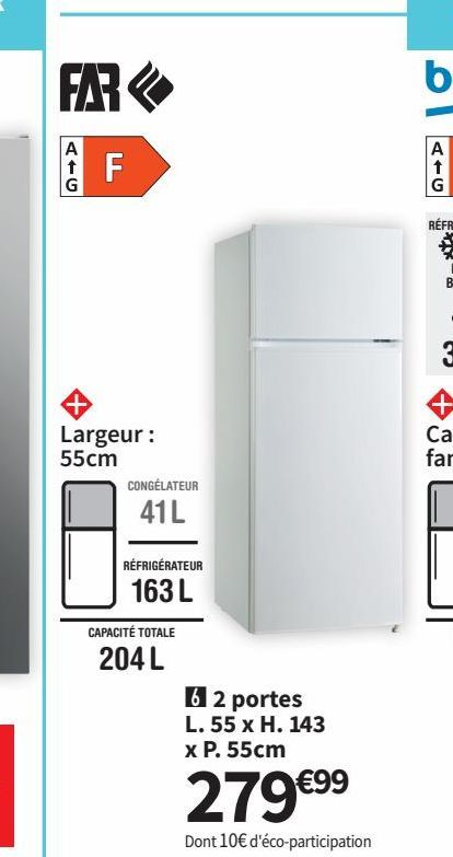 réfrigérateur 2 portes L55 x H143 x P 55cm