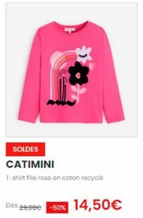 soldes  catimini  t-shirt fille rose en coton recyclé  des 29,00€ -50% 14,50€  