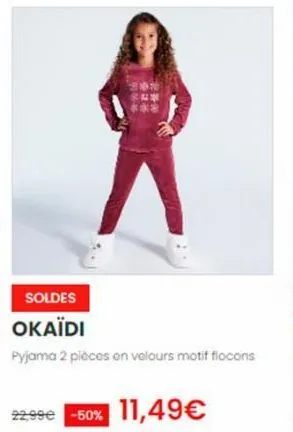 全日本  soldes  okaïdi  pyjama 2 pièces en velours motif flocons  22.99€ -50% 11,49€ 