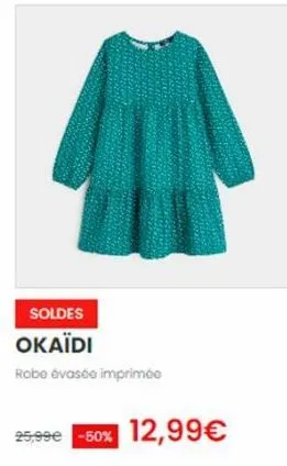 soldes  okaïdi  robe évasée imprimée  25,99€ -50% 12,99€  