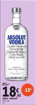 ABSOLUT VODKA  Cine Jewer One One super cola Crafted in the village of Ahus Sweden Alle 1979  IMPORTED  40% ALC./VOL.180 PROSES IL  VODKA "ABSOLUT" 40% vol. 1L 