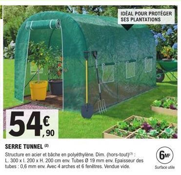 54,00  €  1,90  IDÉAL POUR PROTÉGER SES PLANTATIONS  SERRE TUNNEL (2)  Structure en acier et bâche en polyéthylène. Dim. (hors-tout); L. 300 x l. 200 x H. 200 cm env. Tubes Ø 19 mm env. Epaisseur des 