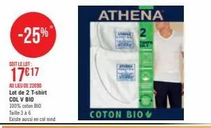 -25%  soit le lot:  17€17  au lieu de 22890  lot de 2 t-shirt  col v bio  100% coton bio  taille 3 à 6  existe aussi en col rond  coton bio 