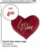 l'unité  4€90  coussin cœur velours rouge 100% polyester dimensions: 30x30cm 
