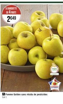 LA BARQUETTE DE 4 FRUITS  2€49  A Pomme Golden sans résidu de pesticides Cat 1  10  Vergers  POMMES 