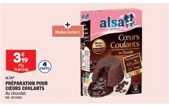 ALSA  399  275 macie  PARTS  PRÉPARATION POUR CŒURS COULANTS Au chocolat. Ret. 5012430  Moules incles!  alsa  Cœurs Coulants  Chocolat 