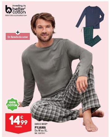 investing in better cotton  En flanelle de coton  100% COTON  1499  ENRICO MORI PYJAMA Du Mau XL. Rat. 5007911 