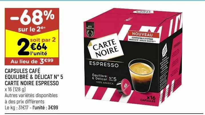 capsules café equilibré & délicat n°5 carte noire espresso