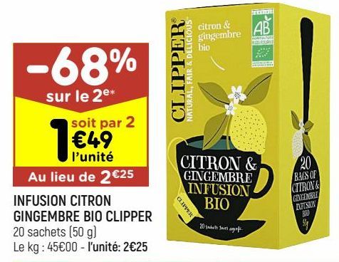 infusion citron gingembre bio clipper