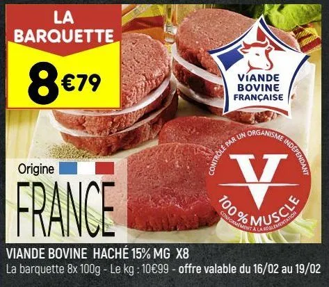 viande bovine haché 15% mg x8