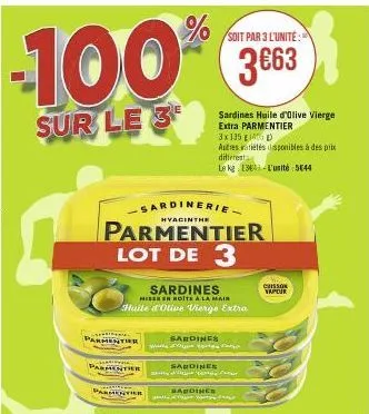 %  -100th  sur le 3  -  parmentie  sardinerie  hyacinthe  parmentier lot de 3  sardines  hises en boite à la mair  huile d'olive vierge extra  parmentier  parmentier  wall  sardines  sardines  sardine