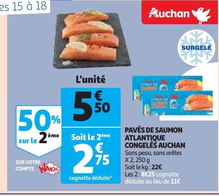 PAVÉS DE SAUMON ATLANTIQUE CONGELÉS AUCHAN