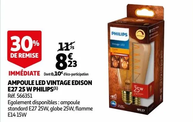 ampoule led vintage edison e27 25 w philips