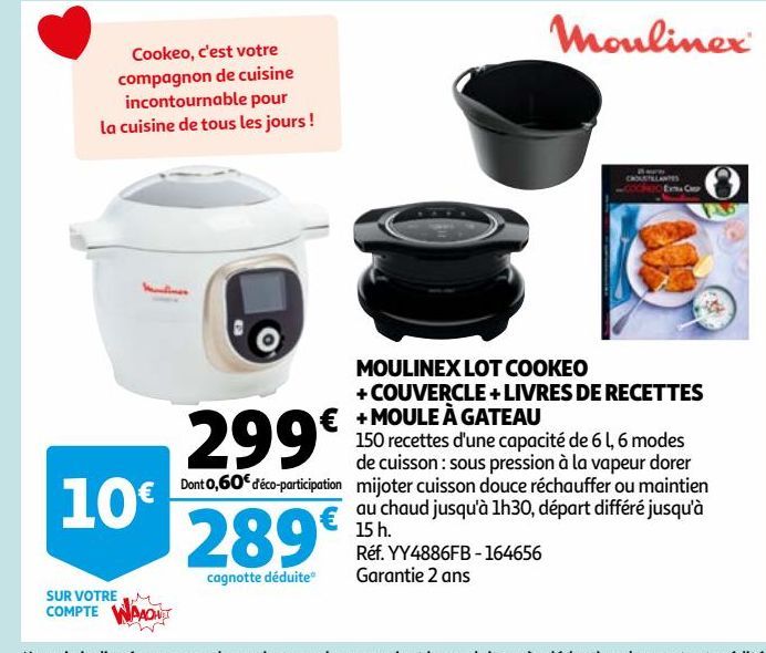 MOULINEX LOT COOKEO + COUVERCLE + LIVRES DE RECETTES + MOULE À GATEAU