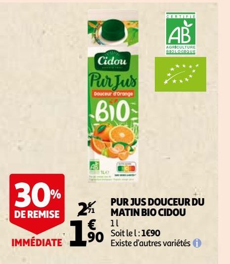 PUR JUS DOUCEUR DU MATIN BIO CIDOU