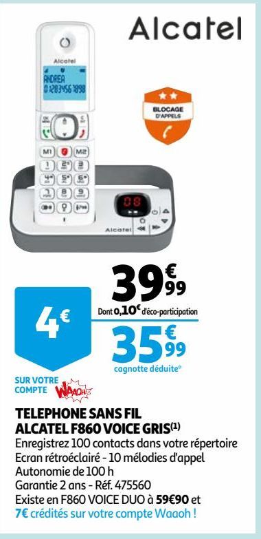 TELEPHONE SANS FIL ALCATEL F860 VOICE GRIS