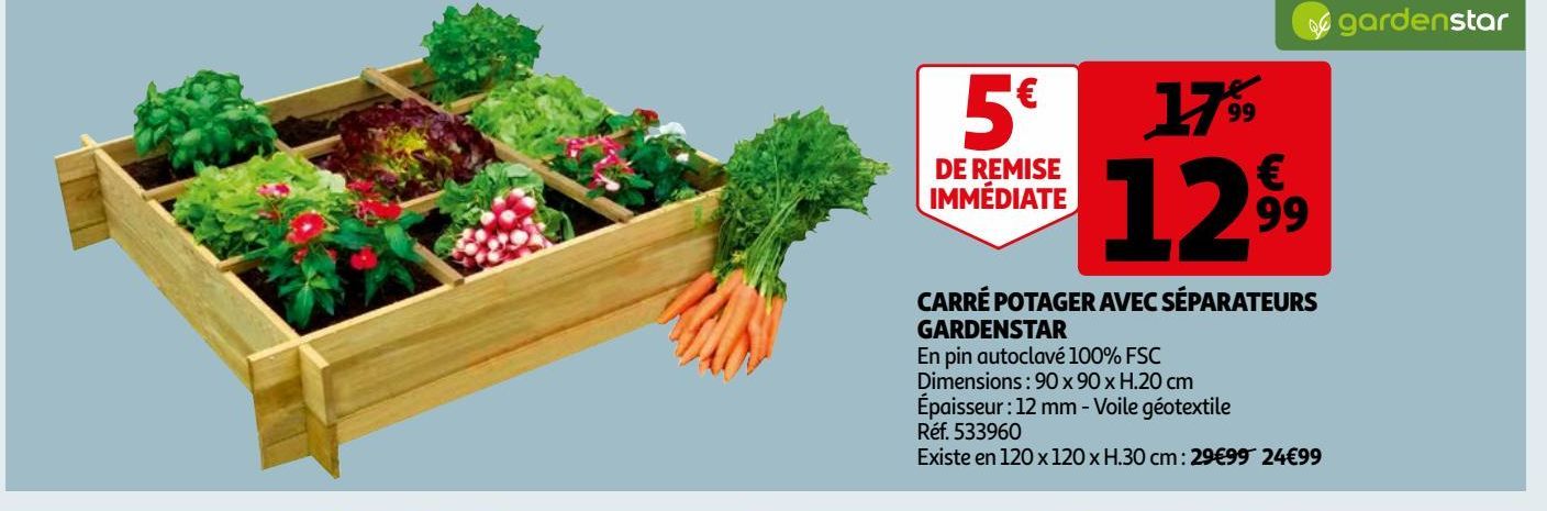 CARRÉ POTAGER AVEC SÉPARATEURS GARDENSTAR