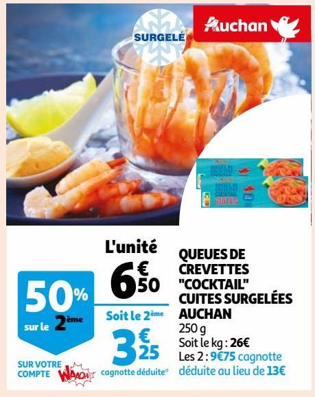 QUEUES DE CREVETTES "COCKTAIL" CUITES SURGELÉES AUCHAN