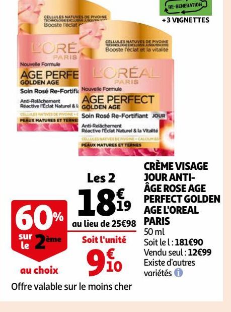 CRÈME VISAGE JOUR ANTIÂGE ROSE AGE PERFECT GOLDEN AGE L'OREAL PARIS