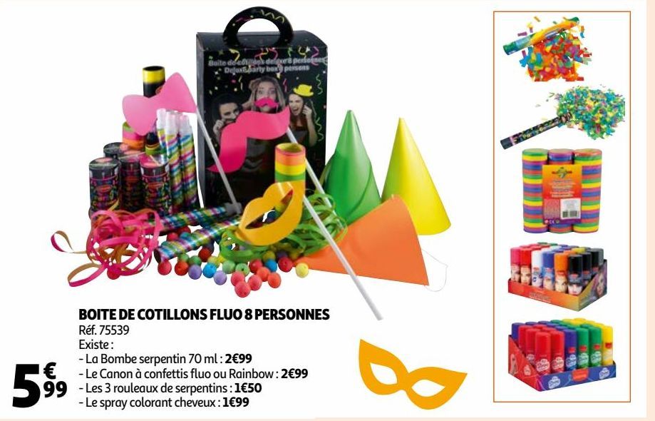 BOITE DE COTILLONS FLUO 8 PERSONNES