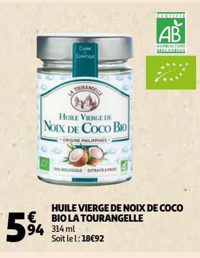 HUILE VIERGE DE NOIX DE COCO BIO LA TOURANGELLE