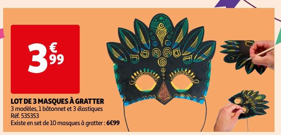 LOT DE 3 MASQUES À GRATTER