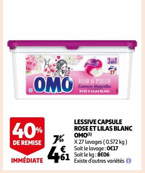 LESSIVE CAPSULE ROSE ET LILAS BLANC OMO