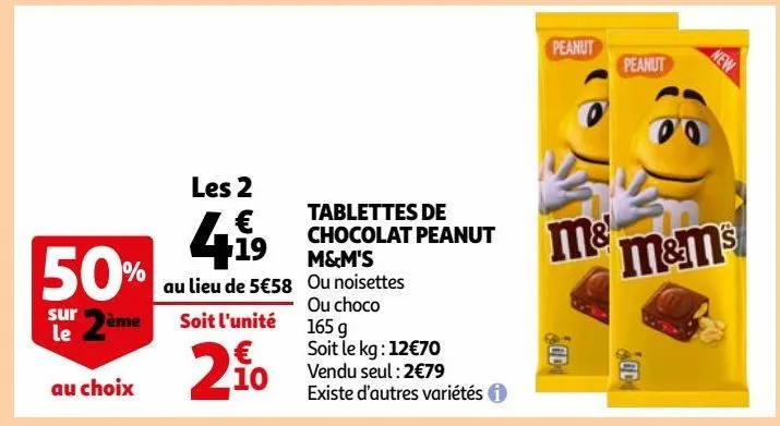 tablettes de chocolat peanut m&m's