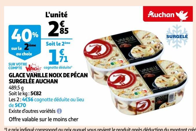 GLACE VANILLE NOIX DE PÉCAN SURGELÉE AUCHAN