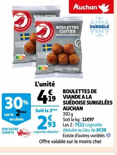 boulettes de viande a la suédoise surgelées auchan