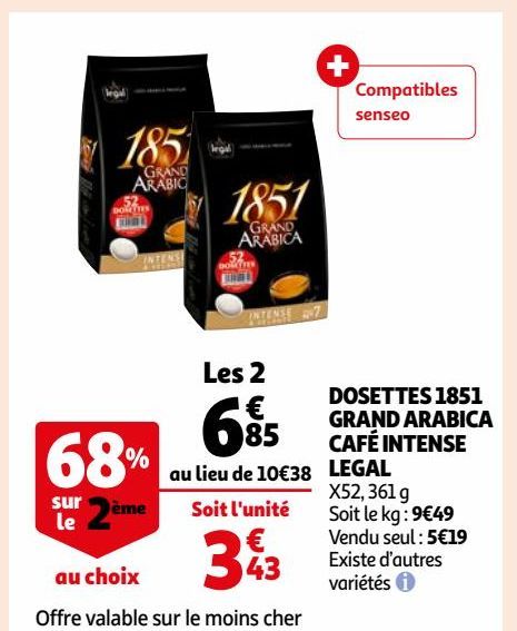 DOSETTES 1851 GRAND ARABICA CAFÉ INTENSE LEGAL