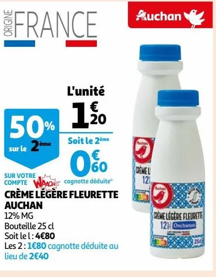 crème légère fleurette auchan