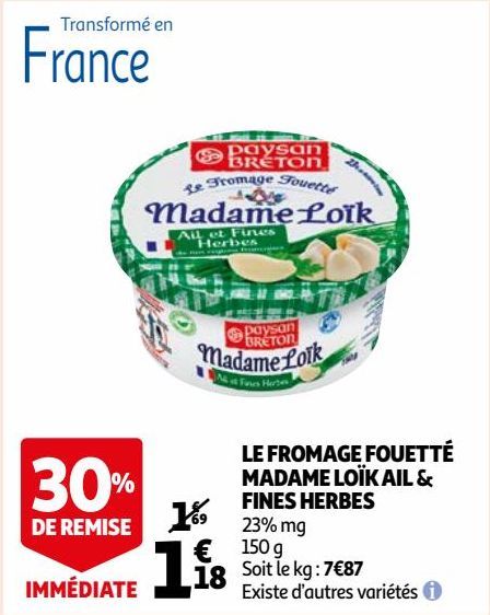 LE FROMAGE FOUETTÉ MADAME LOÏK AIL & FINES HERBES