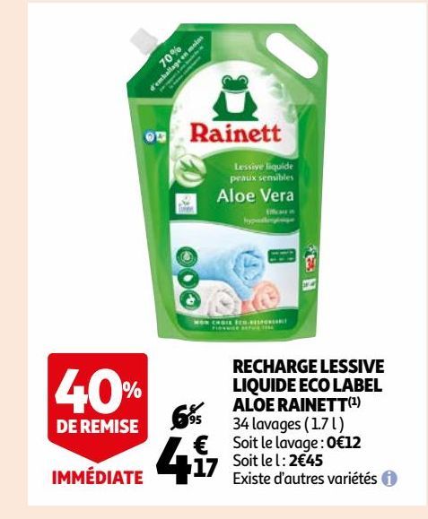 RECHARGE LESSIVE LIQUIDE ECO LABEL ALOE RAINETT