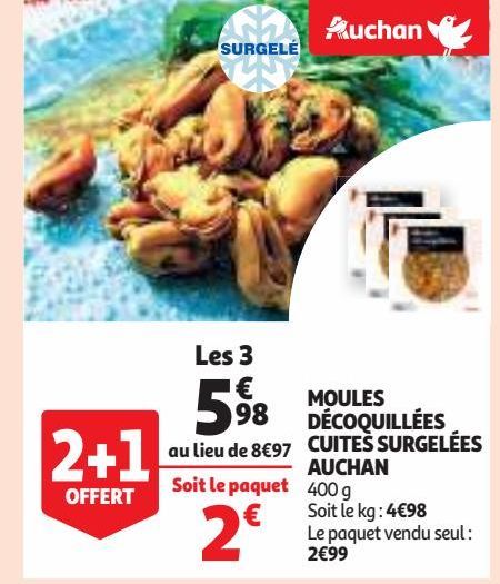 MOULES DÉCOQUILLÉES CUITES SURGELÉES AUCHAN